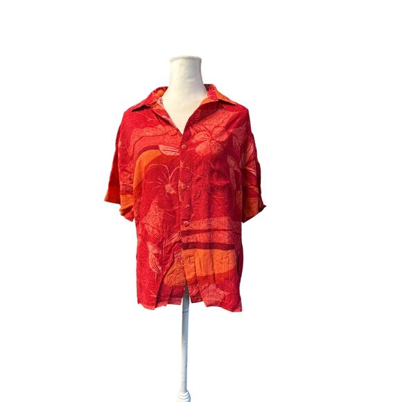 Jams World spice flower Hawaiian button up Shirt Rayon men red orange sz m - Picture 5 of 12